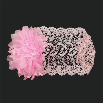 Babys Wide Lace Stretch Headband Pink with Flowers
